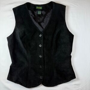 Vintage 90s‎ Danier Suede Leather Vest Womens XS Button Up Sleeveless Black
